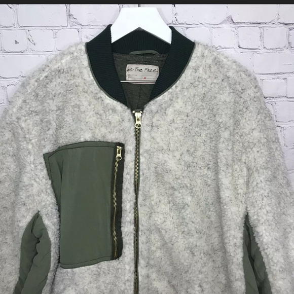 Free People Bomber Jacket Sherpa Fleece Rivington Cotton Coat Womens Size M NEW - Picture 6 of 13